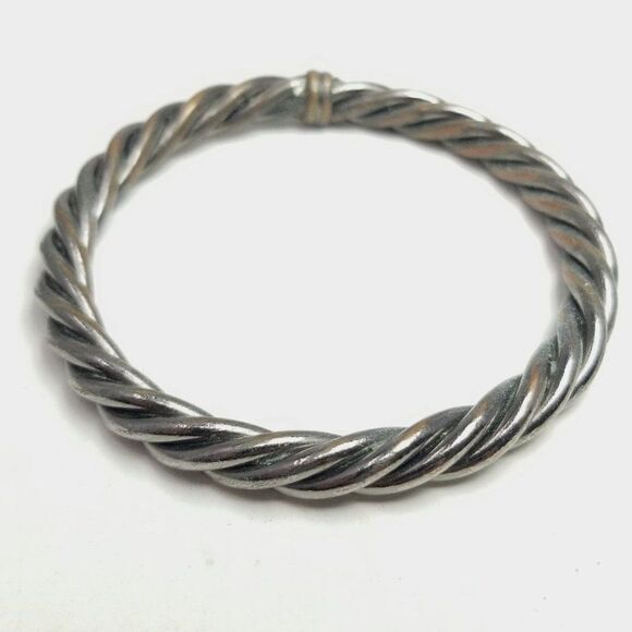 Vintage Rope Twist Spiral Bangle Bracelet Silver Tone Tarnished, Stacking Unisex - Picture 6 of 6